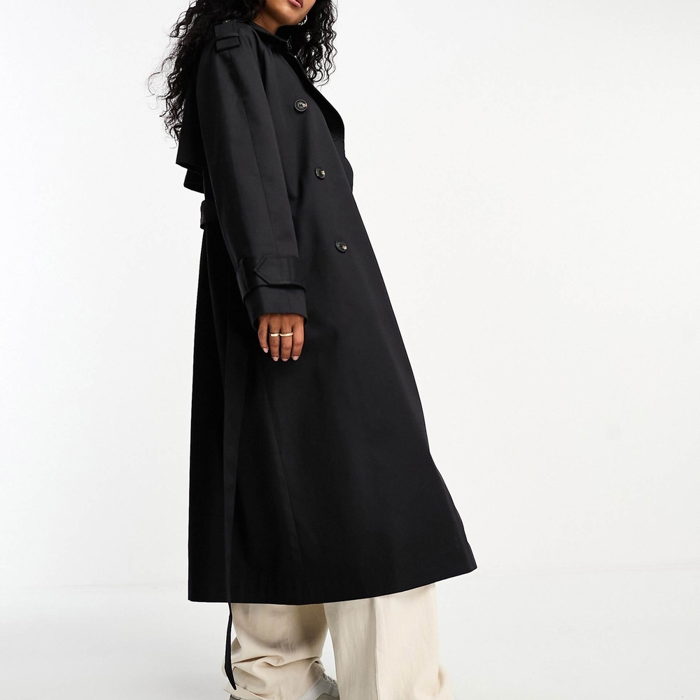 Asos Design Longline Trench Coat In Black